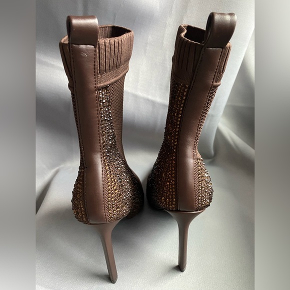 Steve Madden | Majesty Brown Embellished High Heel Booties Size 9 - Picture 6 of 12